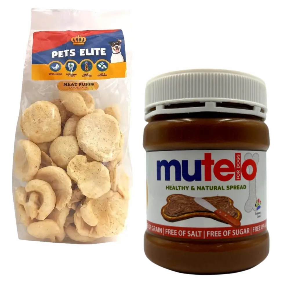 Pets Elite "Chip & Dip for Dogs" Combo - Meat Puffs & Mutelo Spread