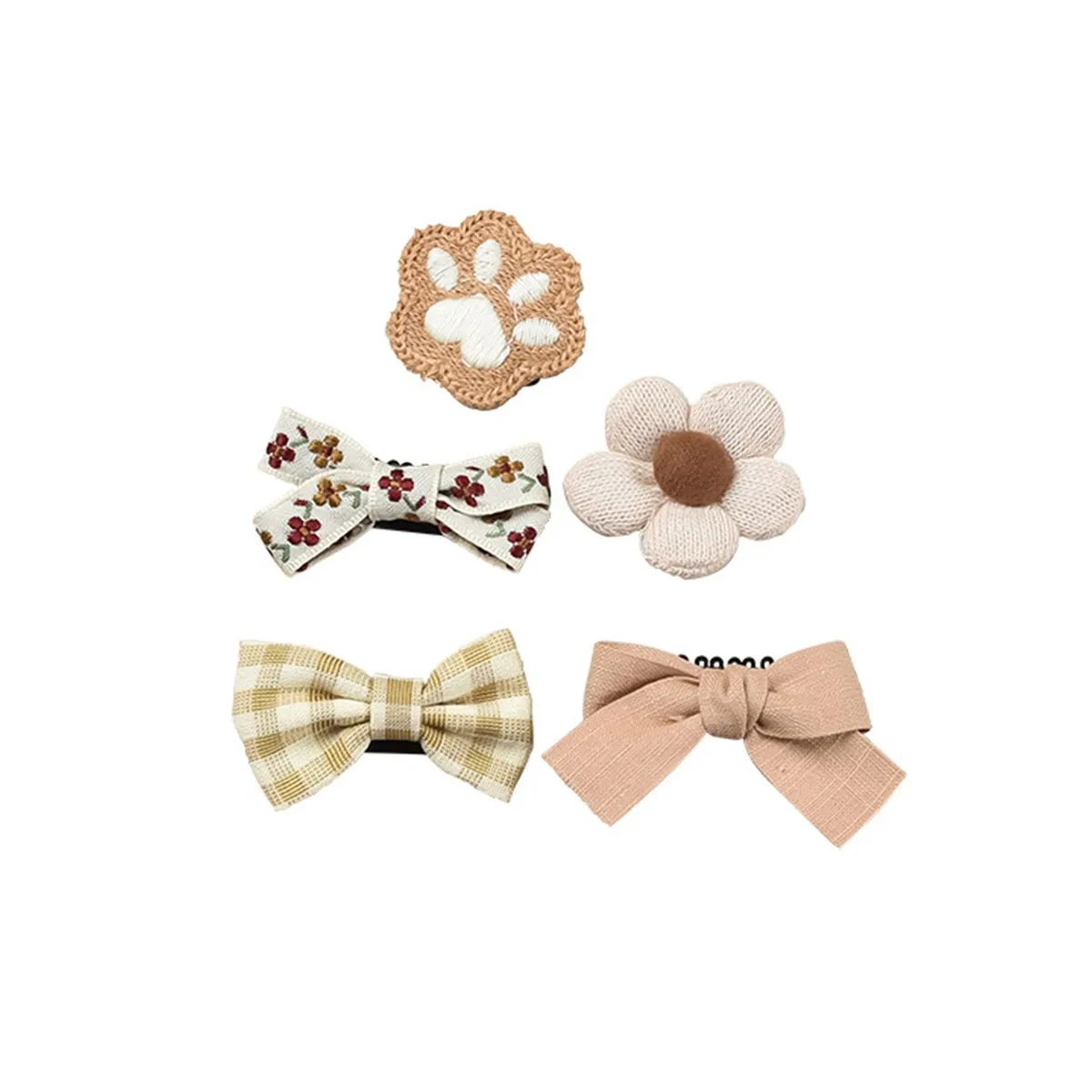 Baby Girl's Light Brown Flower Bow Hair Accessories 5-Piece Set