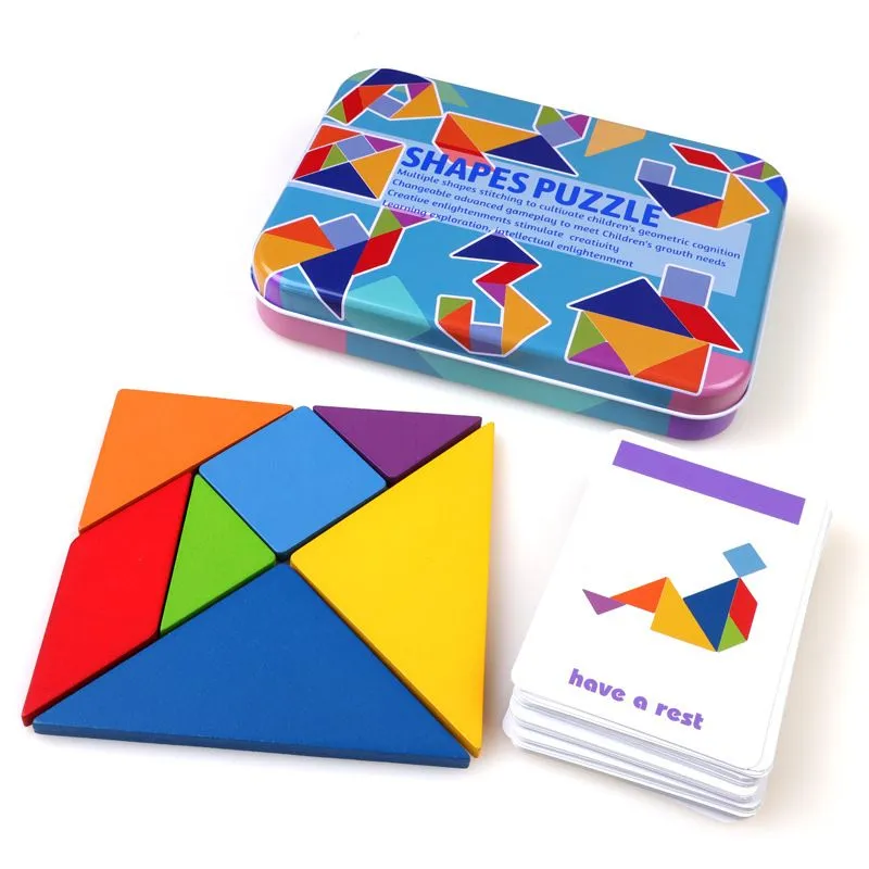 3D Wooden Pattern Animal Jigsaw Puzzle Colorful Tangram Toy Kids Montessori