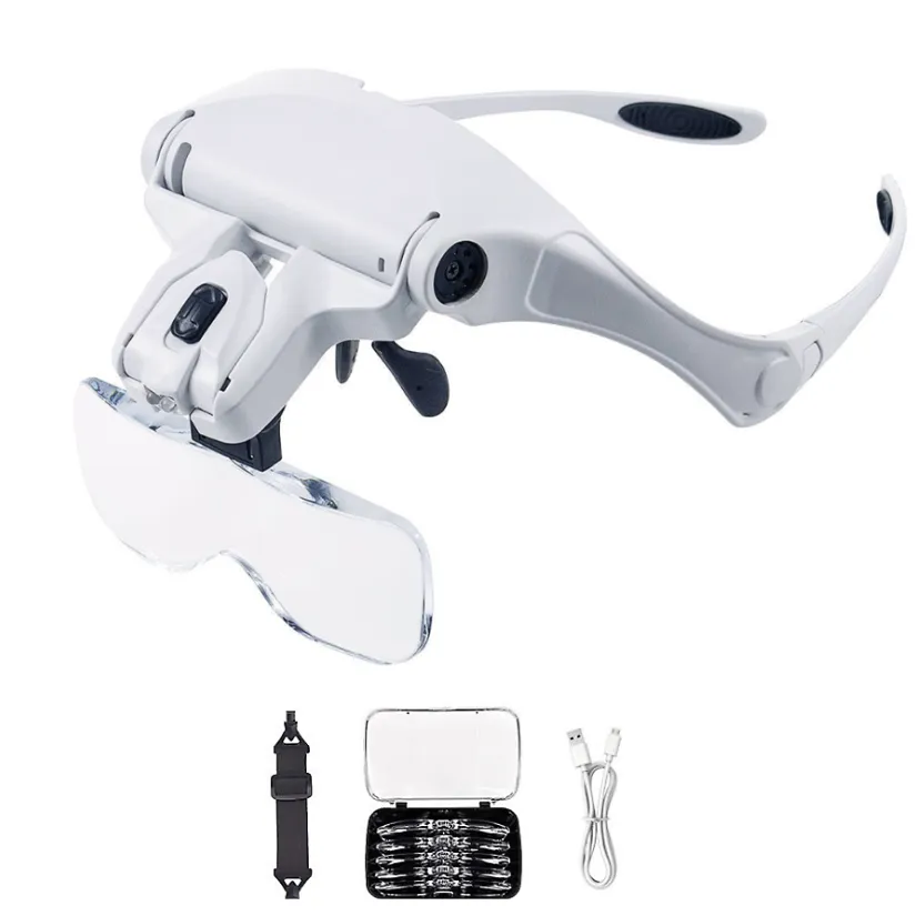 5 Interchangeable Lens Magnifiers, Zoom 1.0 To 3.5 Times, LED Lights