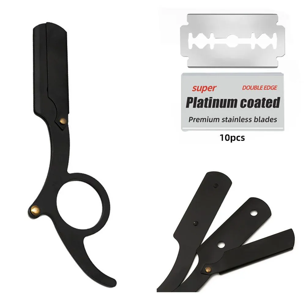Ring-type Straight-blade Barber Razor, Foldable Manual Razor Holder
