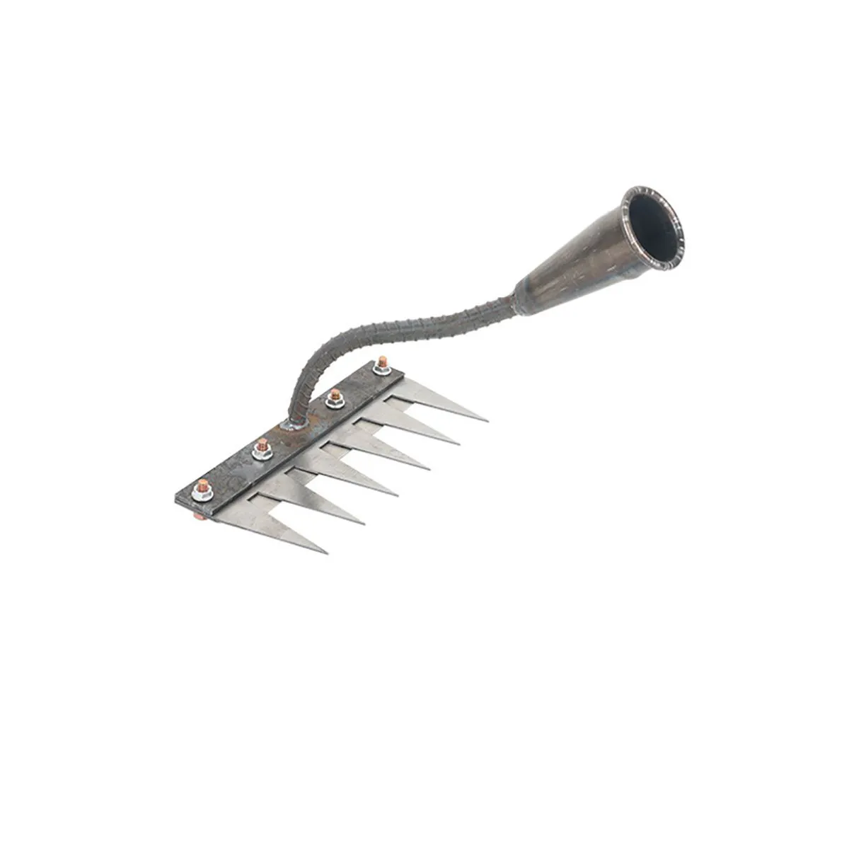 6 Tines Heavy-Duty Iron Weeding Rake Detachable Weeder Puller Tool for Yard