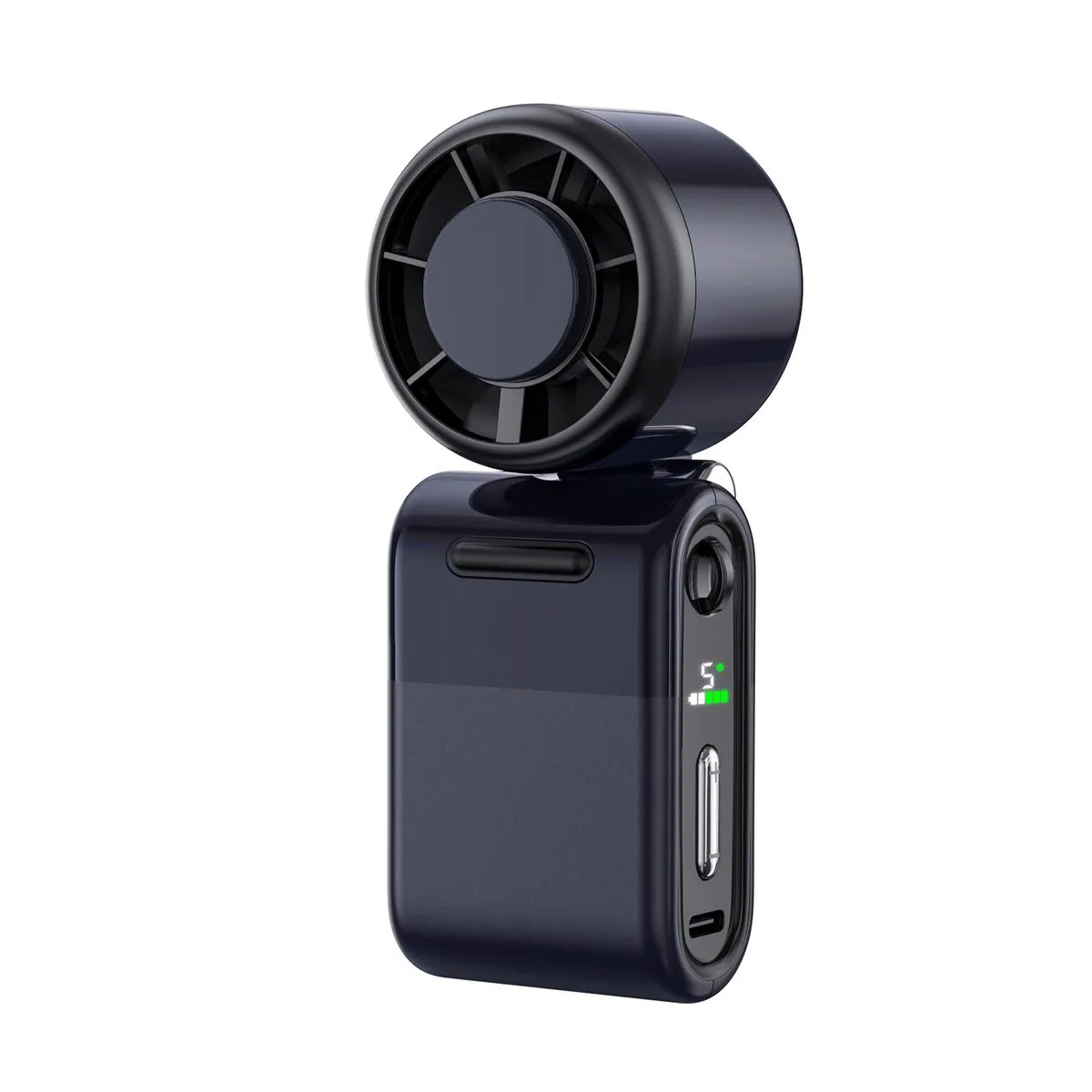 Mini Handheld Fan Foldable High Speed Long Battery Life HD Digital Display - Black