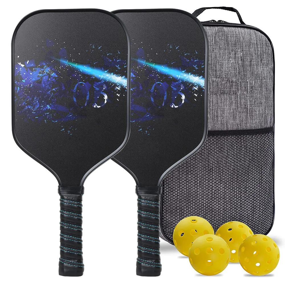 Pickleball Paddle Set-Fiberglass Rackets-Grey Balls Bag-Outdoor Game