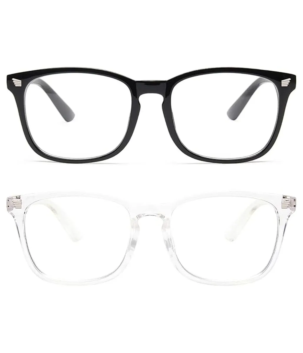 2Pack Blue Light Blocking Glasses, Computer Glasses for Blue Light Blocking - Black, Transparent