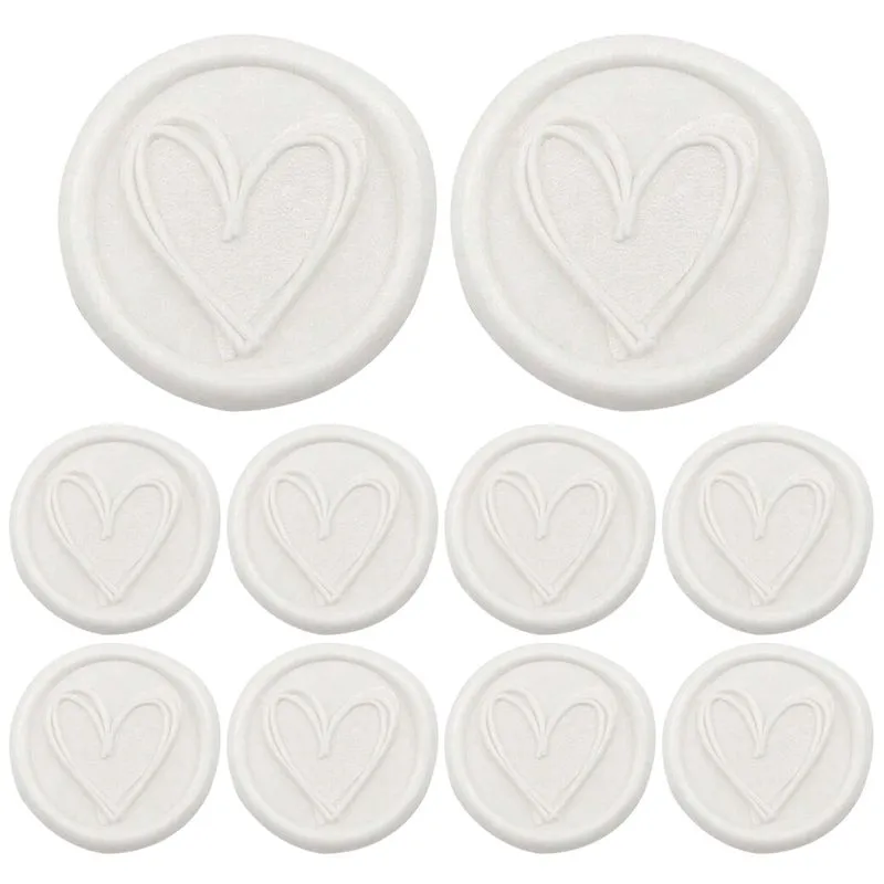 White Heart Self Adhesive Ready Made Wax Seals - 25 Pack