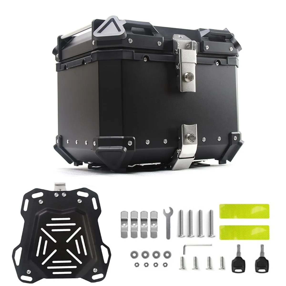 45L Motorcycle Top Case Aluminum Trunk Tour Tail Box with Security Lock - Black