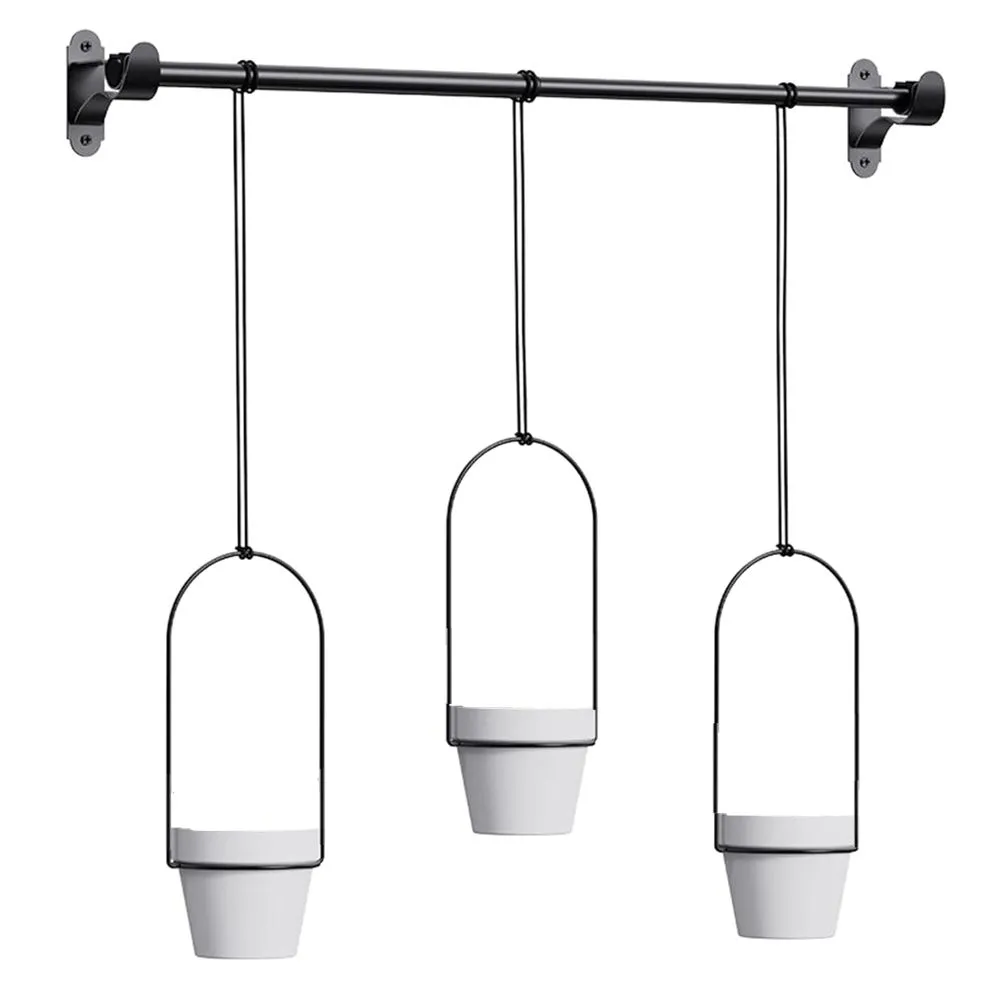 Garden Wall Mounted Window Hanging Planters With Three Pots - 57cm - Black