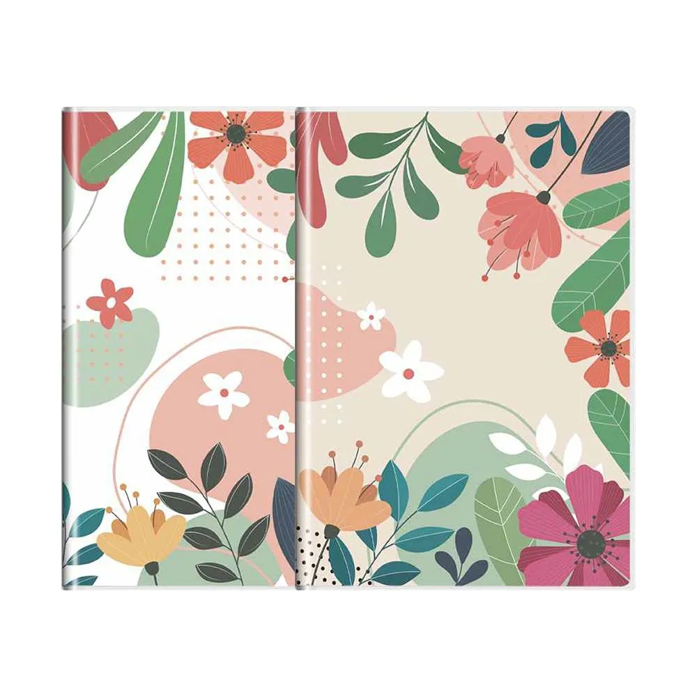 A5 Lined 192 Pages Notebook with Transparent PVC Cover - Flowers set of 2
