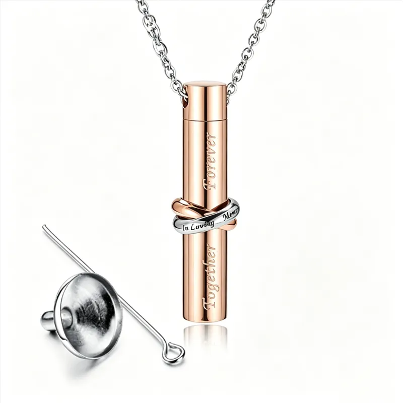 Memorial Safe Keeping Pendant Cylinder Urn Pendant Keepsake Necklace - Brown
