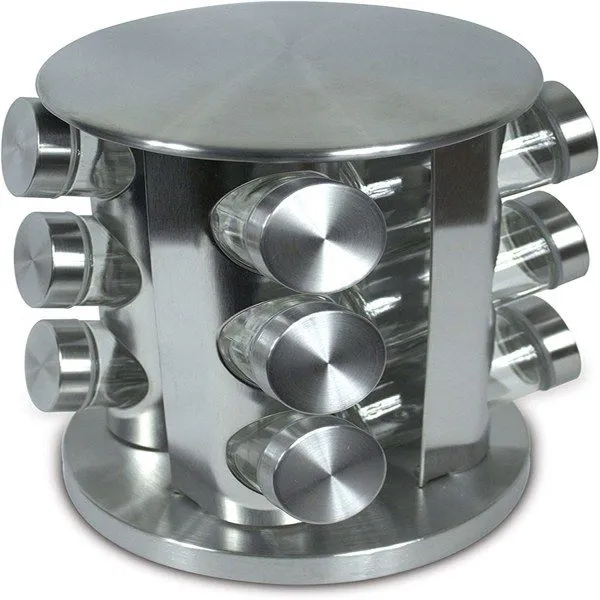 Rotating Spice Rack With 12 Jar Organiser - Silver