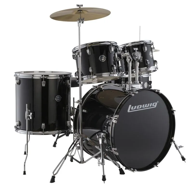 Ludwig 5pc Accent Fuse Drumset With Hardware & Cymbals - Black Sparkle