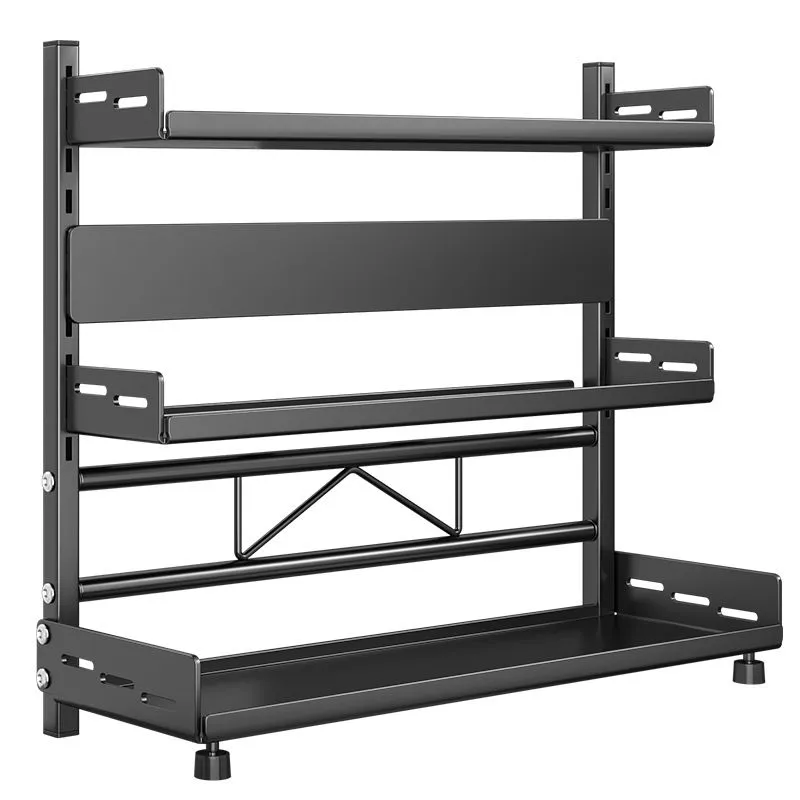 3-Tier Adjustable Kitchen Spice Rack - Wall or Countertop Organizer - Black