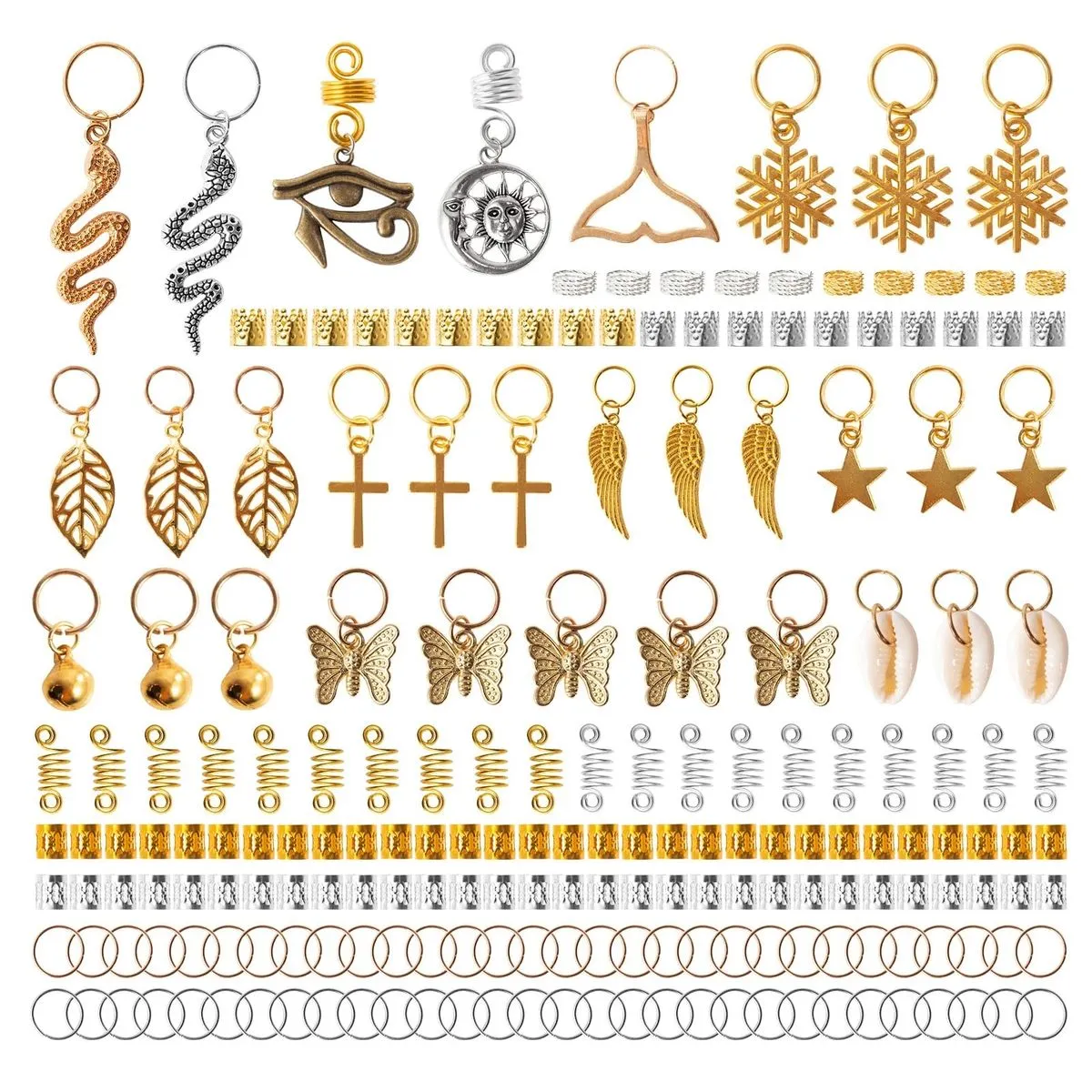 201PCS Hair Jewelry Beads for Braids, Gold Silver Dreadlock Accessories