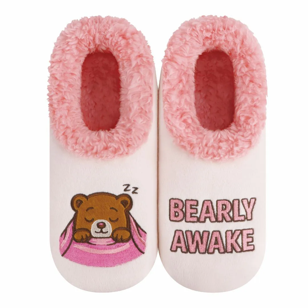 Snoozies Womens Fleece Slippers Bearly Awake - Soft Non-Skid Sole