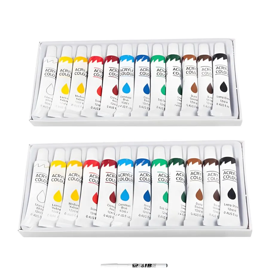 Fabric Paint Set 2-Pack, 24x12ml Tubes - Textile Art & Craft + ReVibe Pen