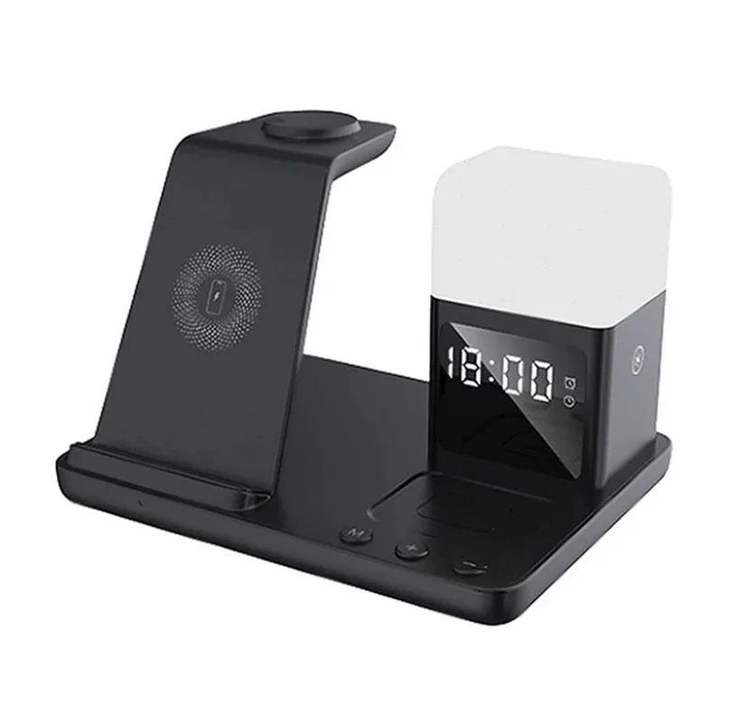 6-in-1 Wireless Charging Station with Lamp & Clock - Black
