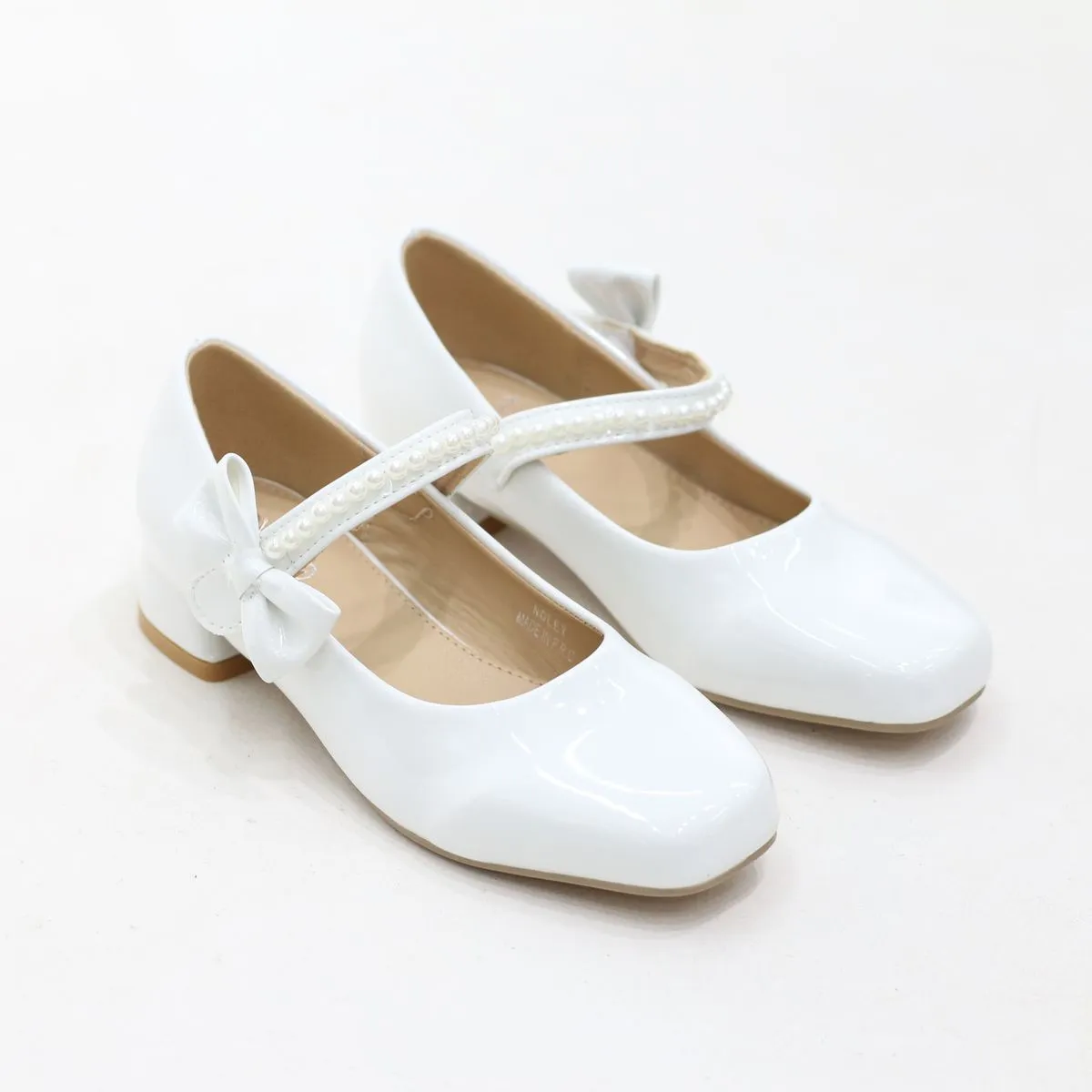 LaMara Paris Noley Infant Girls Dress Pumps with Pearl Strap Elegance Ivory