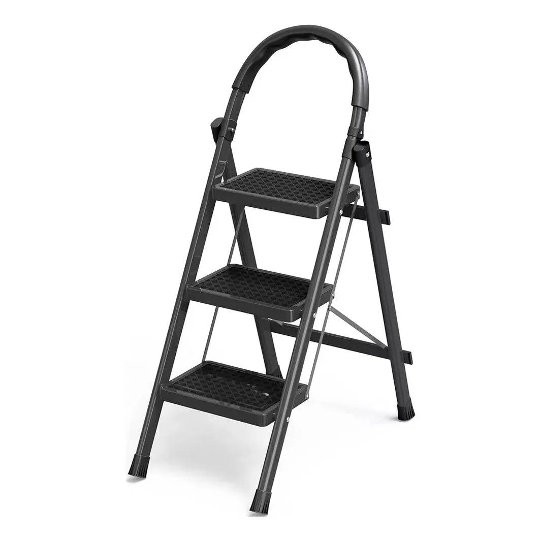 3 Step Folding Ladder Non-Slip - Black