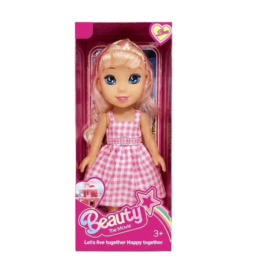 Beauty Fashion Doll for Girls in Pink Check Dress