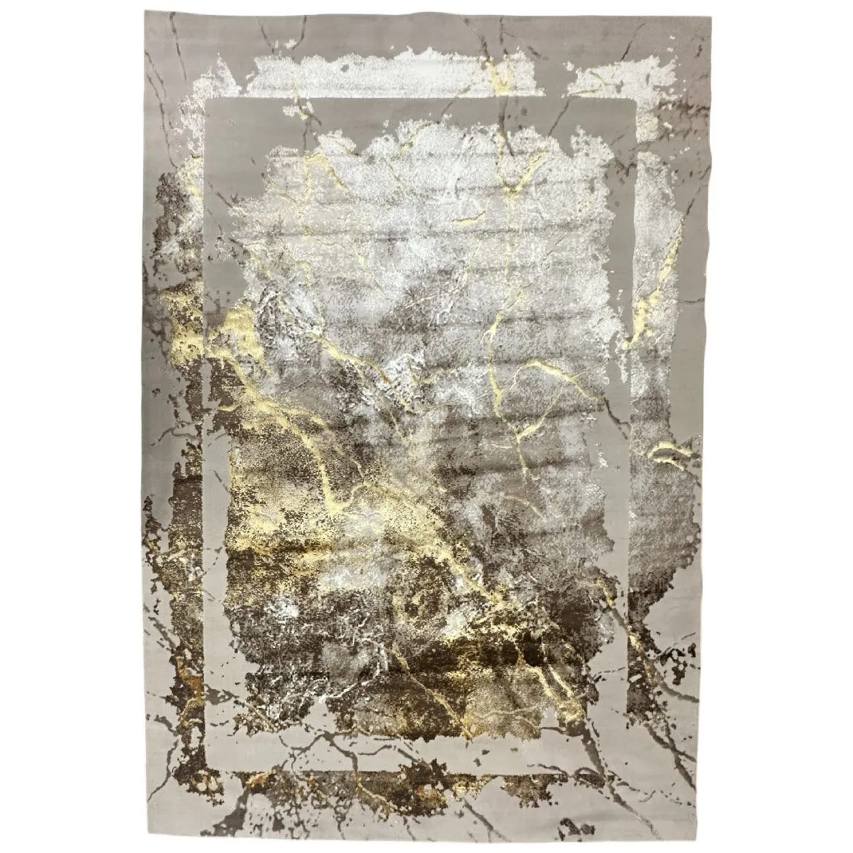 Abstract Turkish Machine-Woven Splashy Beige/Gold Large 350 x 250cm Carpet