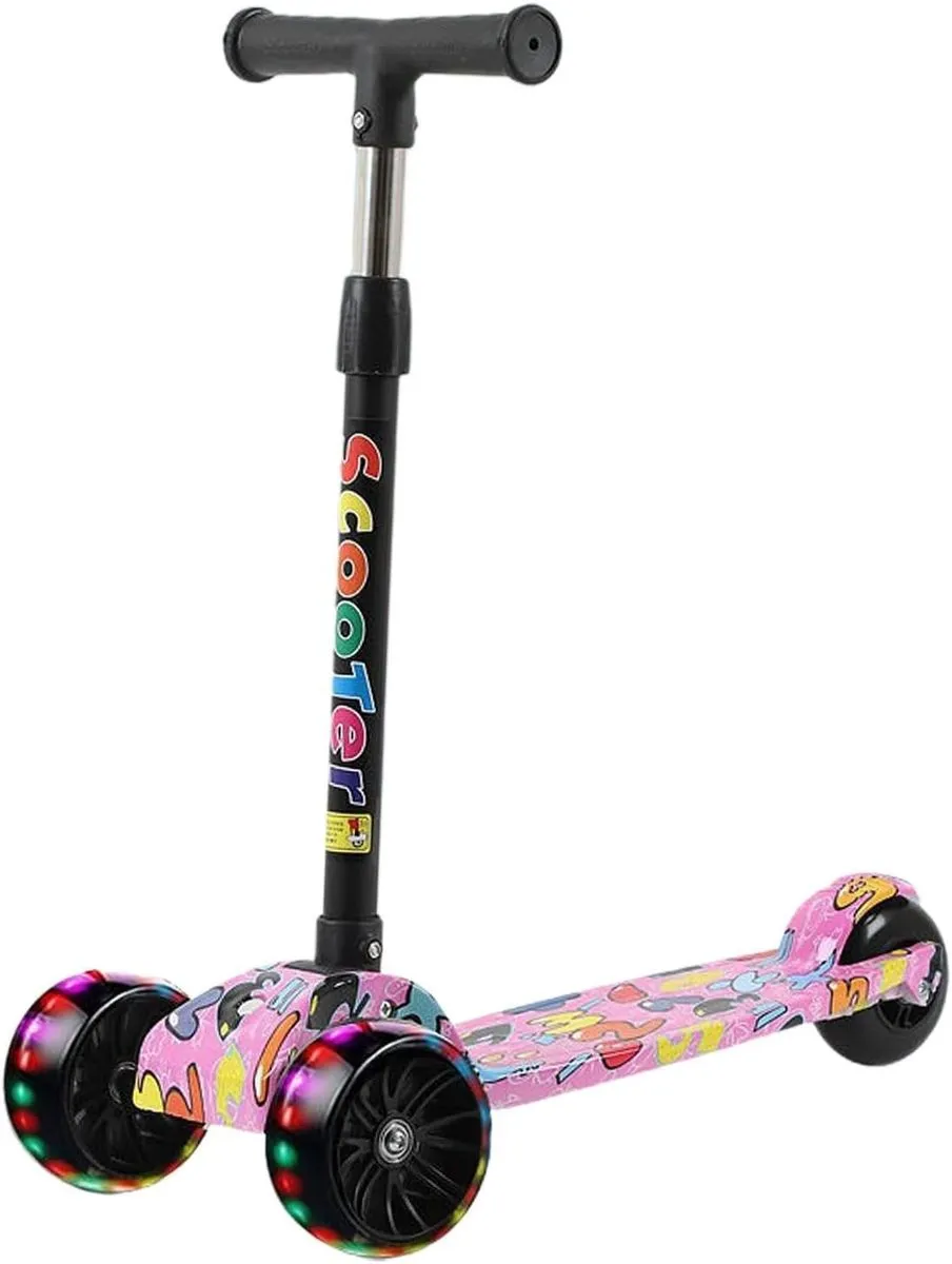 Kids Light-up LED 3 Wheel Kick Scooter - Foldable - Pink-Graffiti