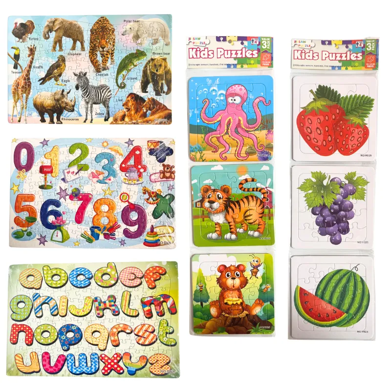 Kids Wooden Jigsaw Puzzle Board Set - Assorted Designs (Big & Small Packs)