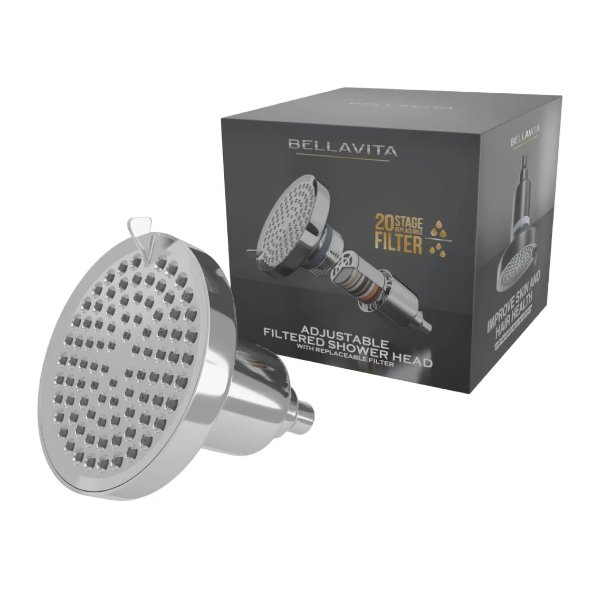 Bellavita Filtered Adjustable Shower Head | 20 Stage Filtration - Chrome