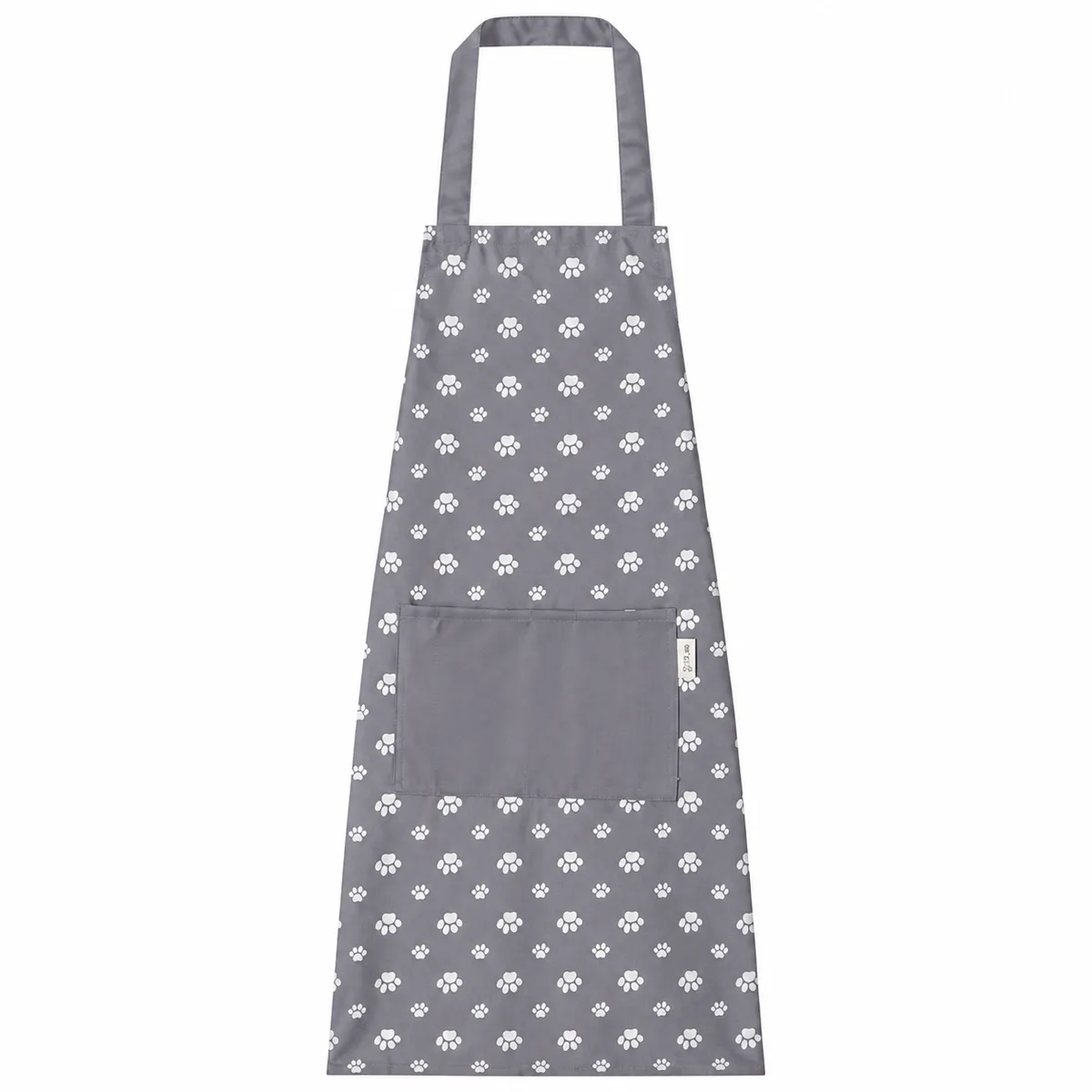 Kitchen Apron with Front Pocket Paw Print Pattern - 68x72cm - Grey