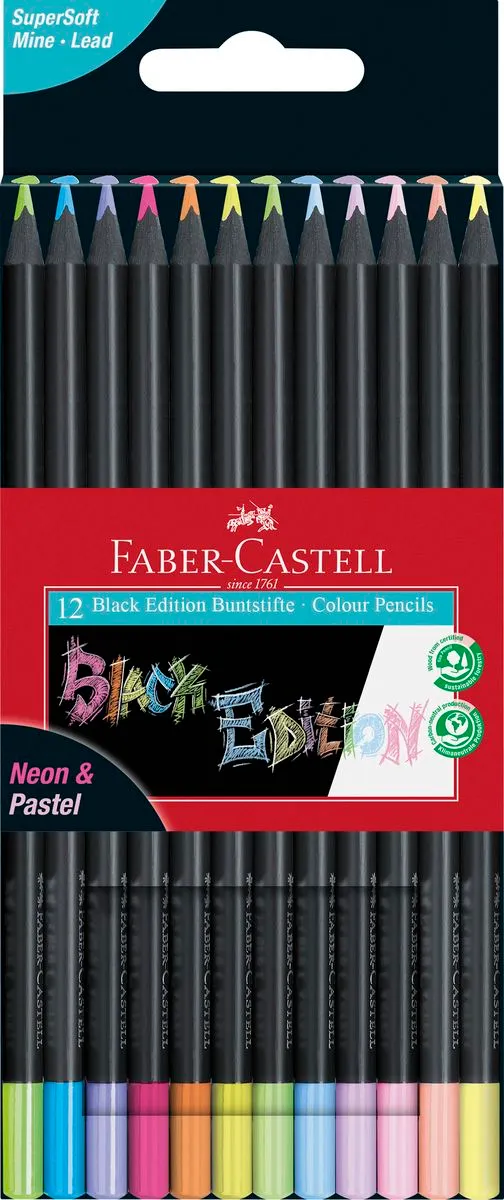 Black Edition, Supersoft lead, colour and pastel pencils, Box Wallet 12