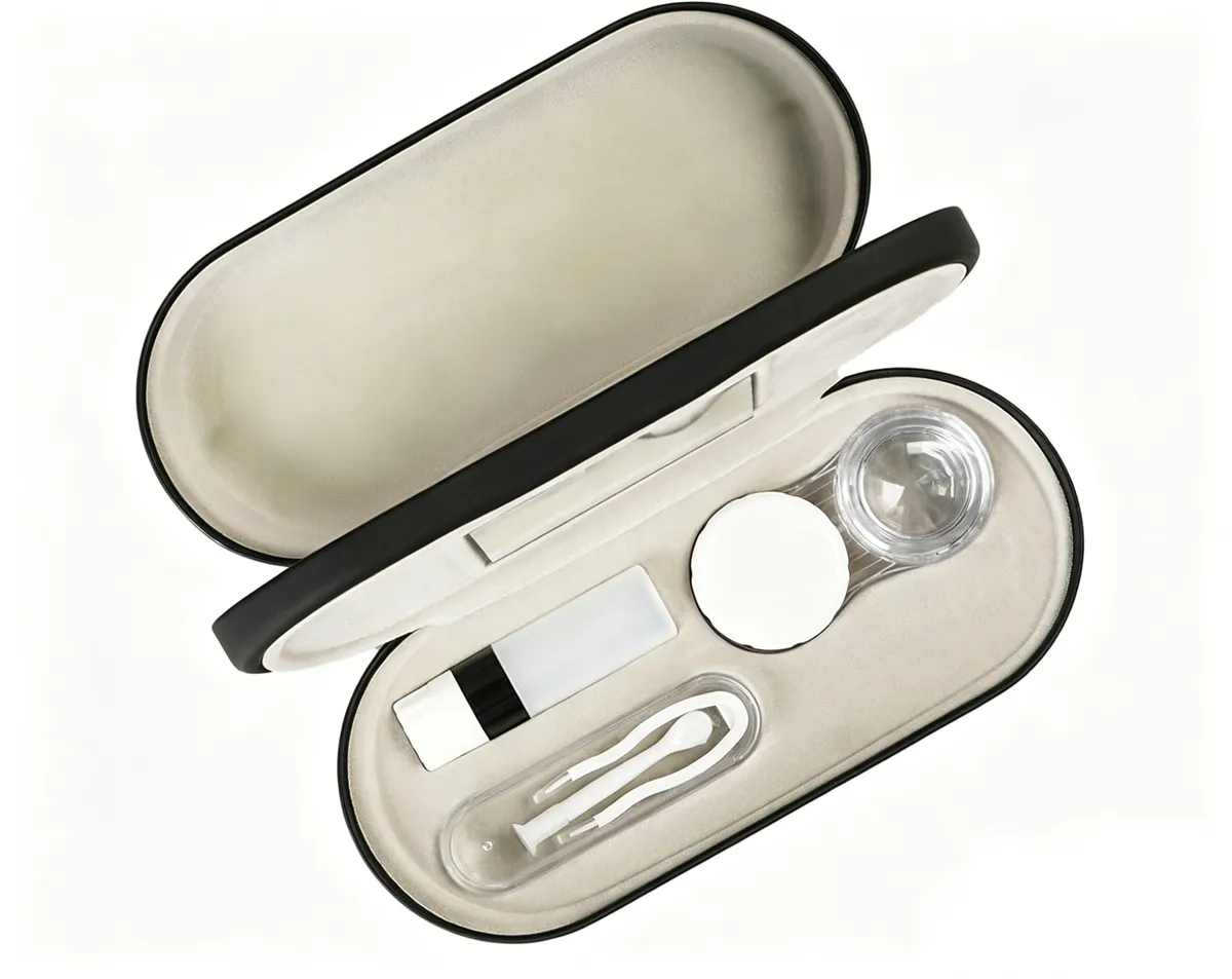 2-in-1 Contact Lens Travel Kit, Portable Contact Lens Storage Case - Black