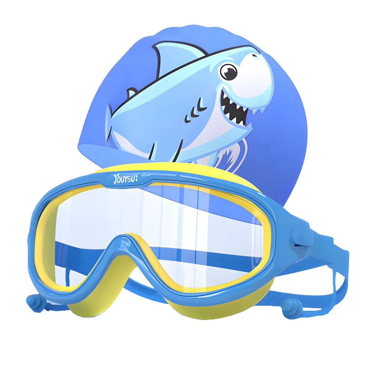 Children's Goggles Swimming Silicone Cap Set - Blue
