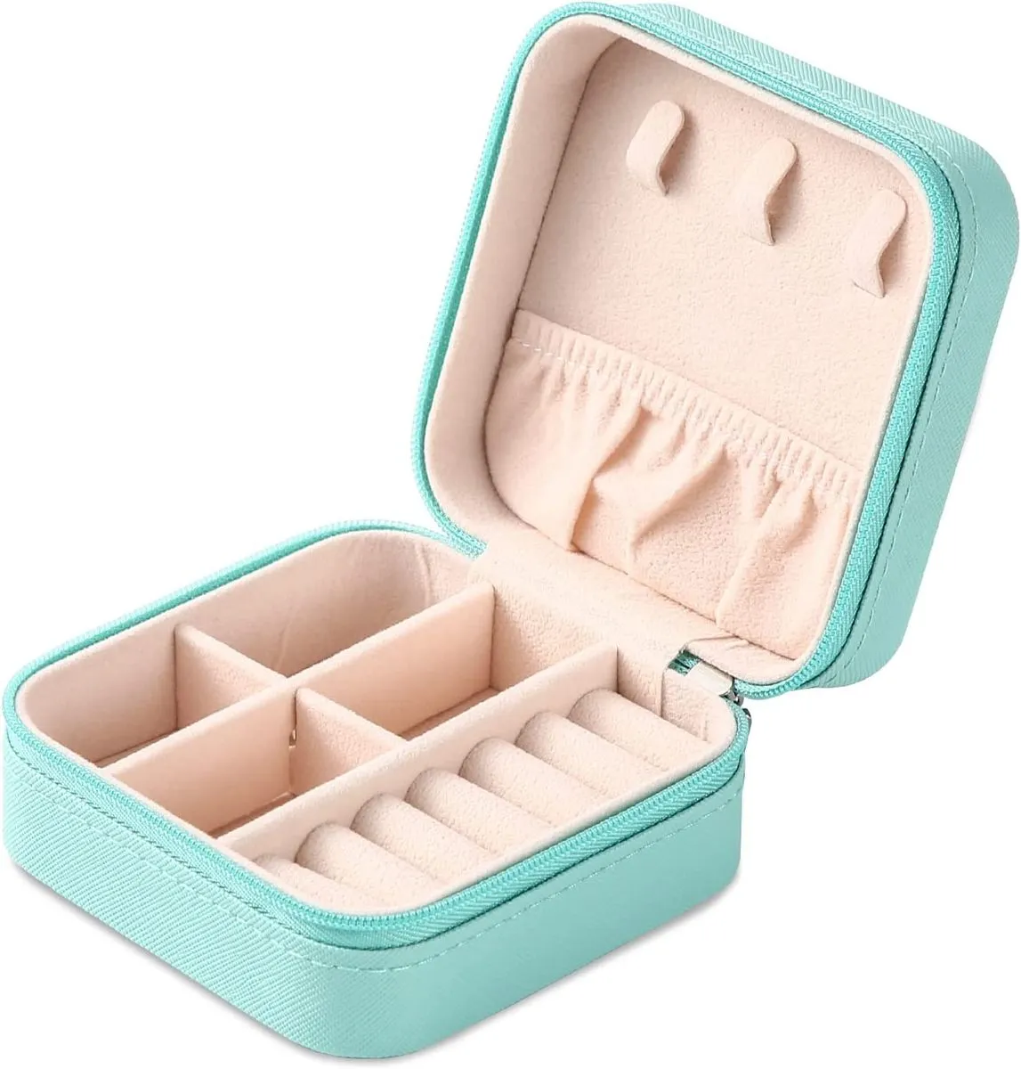 Portable Travel Leather Mini Jewellery Storage Box - Aqua Blue