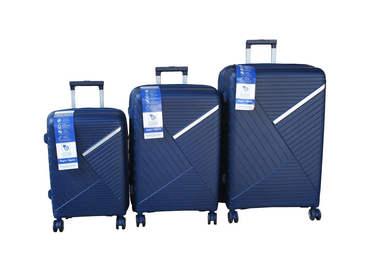 Unbreakable Travel Luggage 3 Piece Suitcases Spinner - Navy Blue