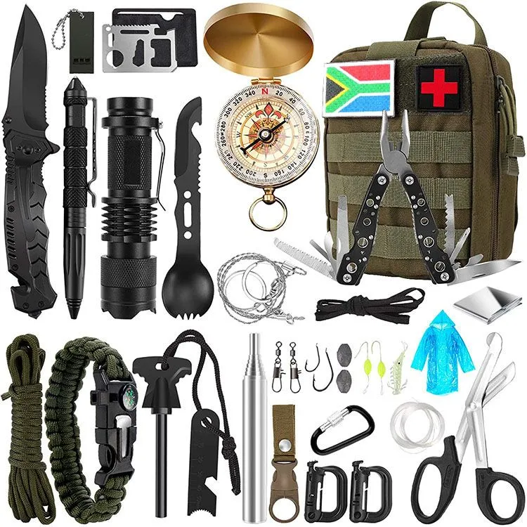 Multi-Function Outdoor Tactical Survival Kit - 21 Pieces - Green