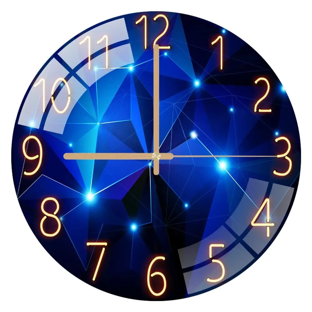 Glass Wall Clock 30cm Silent Non Ticking Decorative Round Wall Clocks - Blue