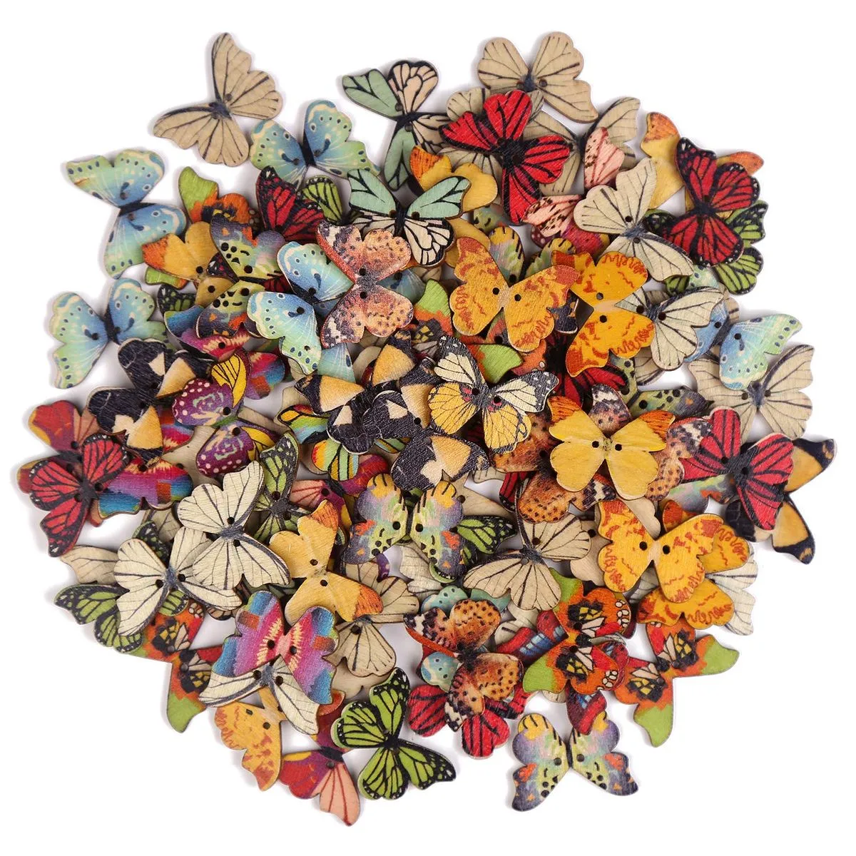 100-Pack Butterfly Wooden Buttons-DIY Sewing Craft Clothing Accessories