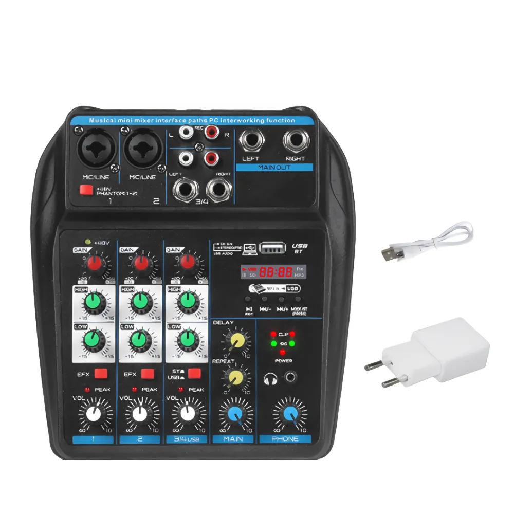Audio Mixer 4 Channel with Bluetooth Portable Studio Mixer USB Power