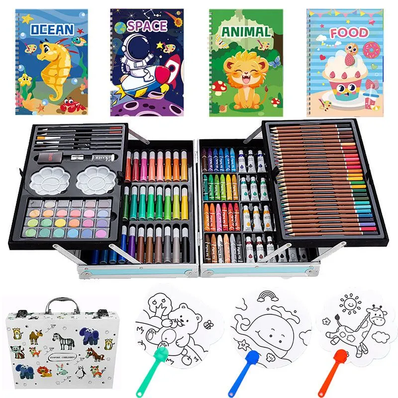 Kids Drawing Art Set with Case DIY Coloring Books Acrylic Paints Crayon Pen