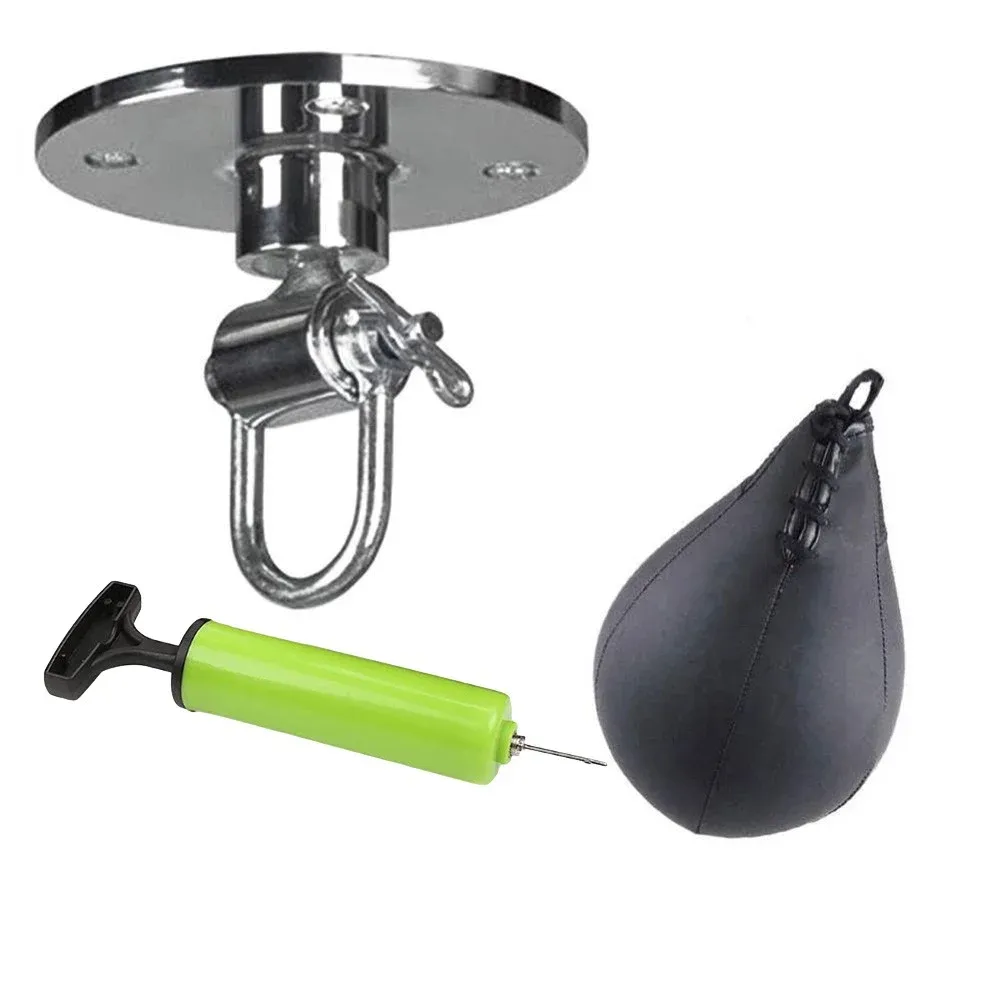 Sport Fitness Pro Swivel Ceiling Hook & Speed Ball (25cm) Set Of 3 - Black