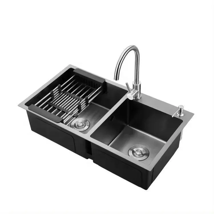 Decorum & Co - Modern Double Bowl Stainless Steel Kitchen Sink - 780 x 430 - Charcoal Grey