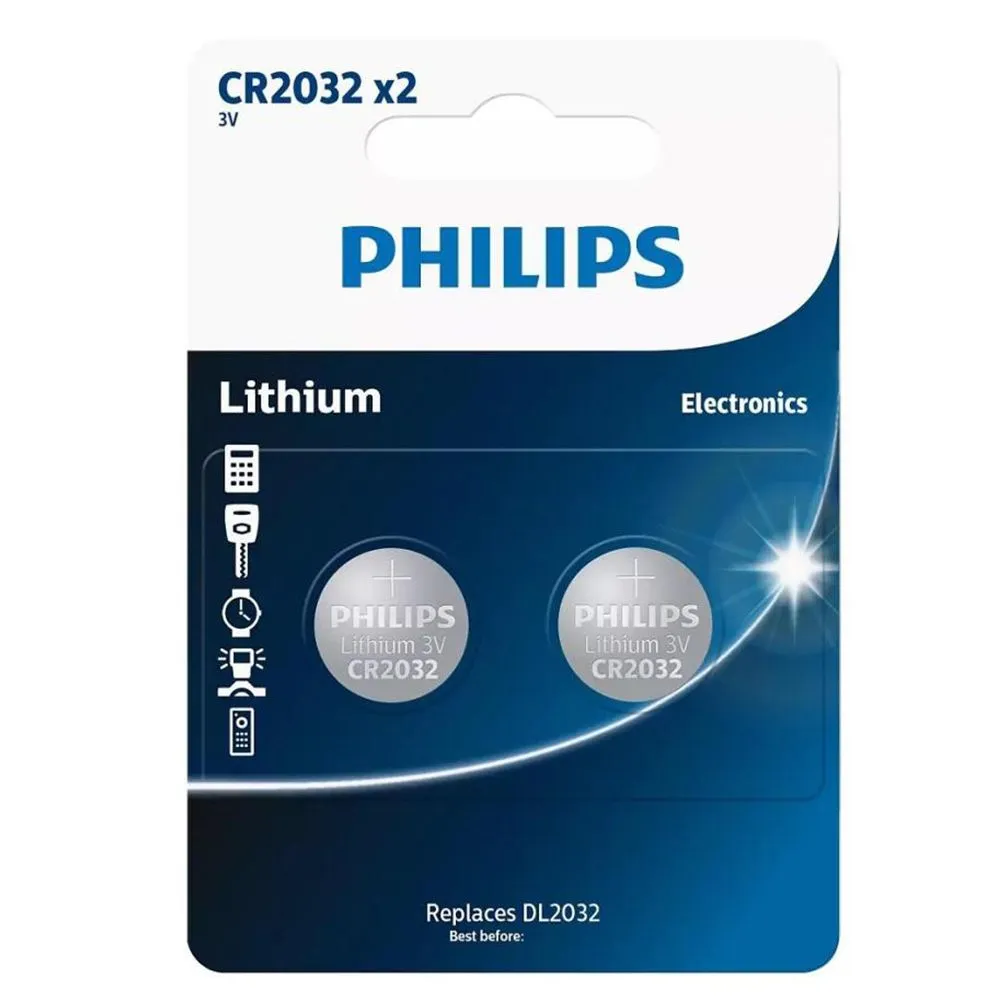 Philips CR2032 Lithium Button Cell Battery 3V - 2 Pack Long-Lasting Power