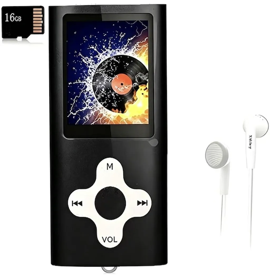 Sumvov Portable MP3 Player 1.8'' Screen with 16GB Micro SD Card - Black