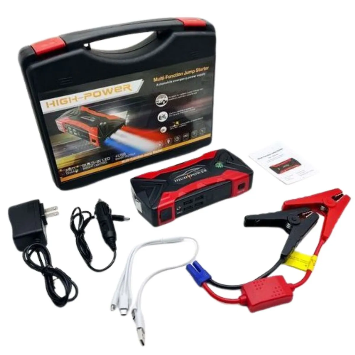 Portable Car Jump Starter with Air Compressor, USB Charger & LED Light