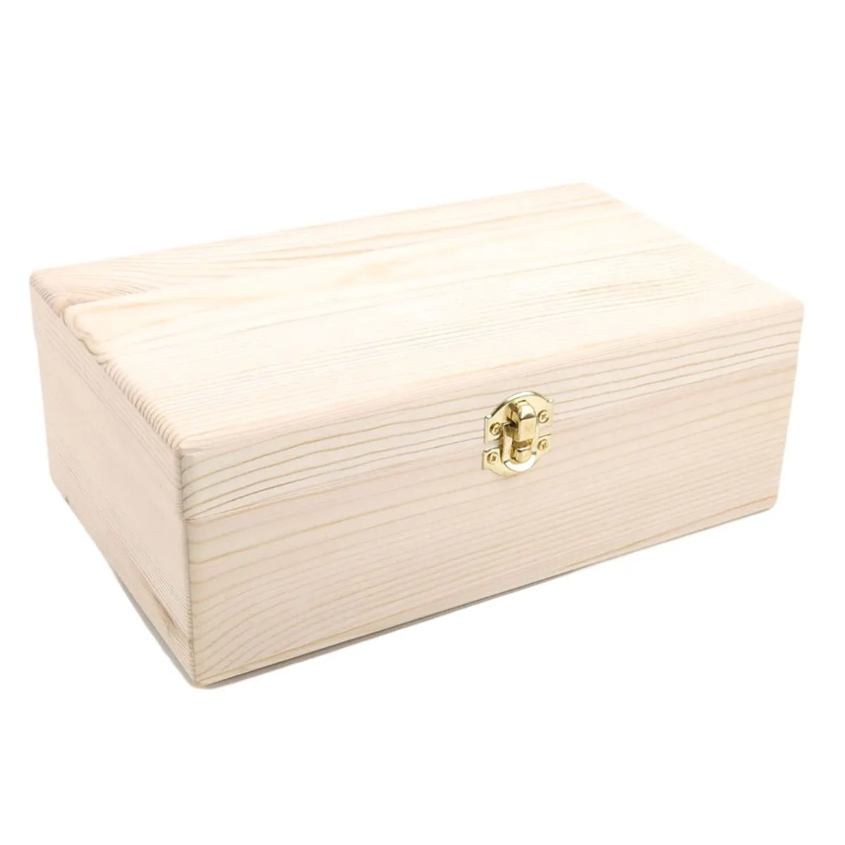 Home Storage Box Natural Wooden with Lid Golden Lock Postcard Organizer