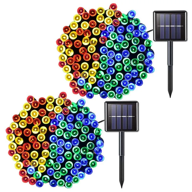 2 Pack 100 LED Solar String Lights Outdoor Waterproof Lights - Color