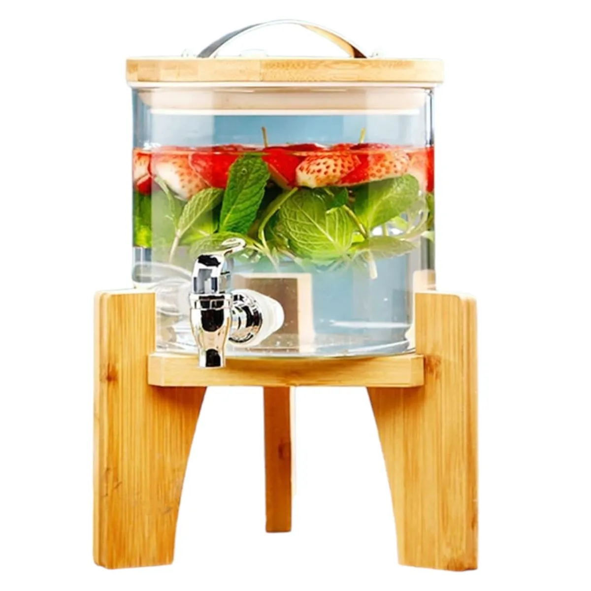 3.6L Glass Juice Dispenser With Wooden Base