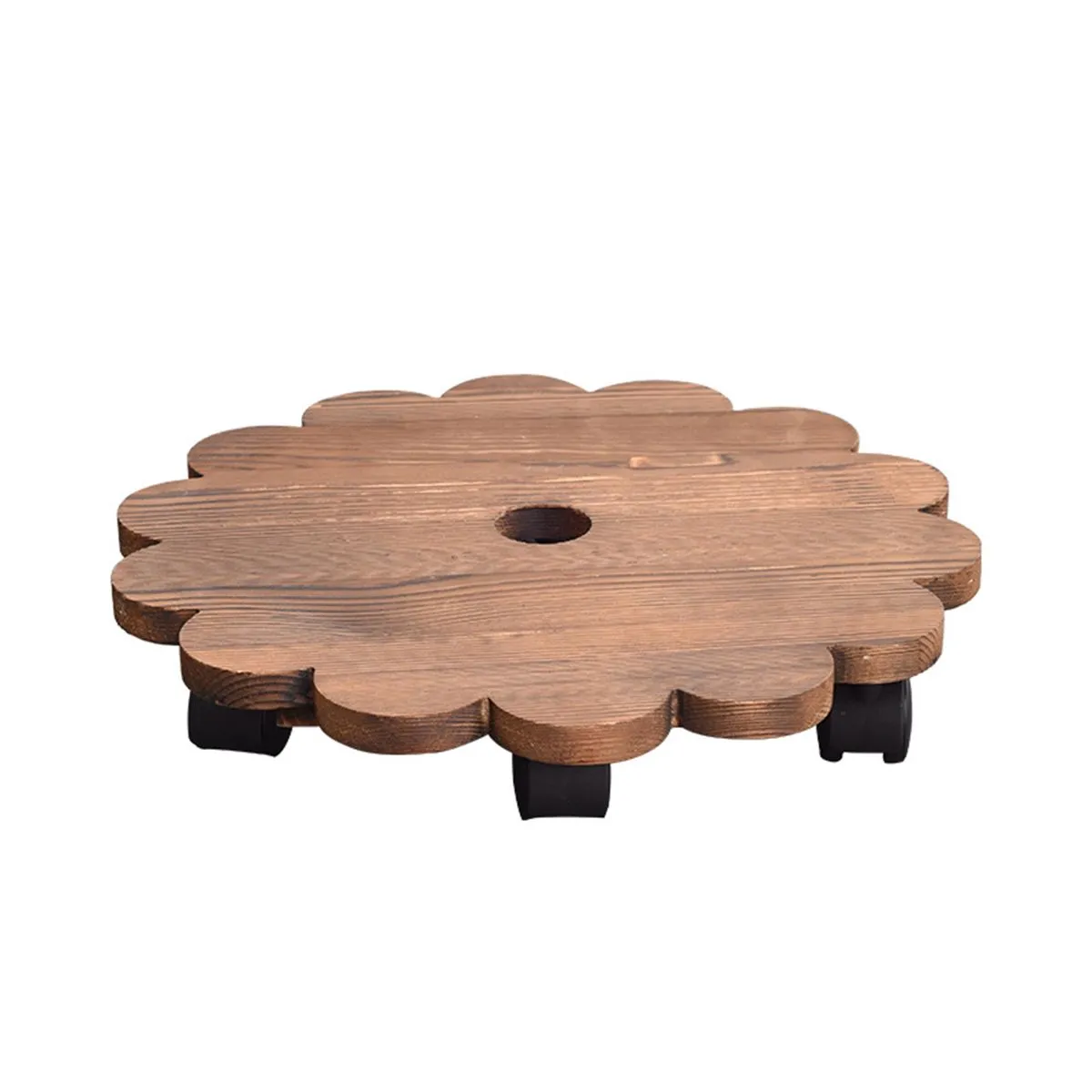 25CM Flower Pattern Wood Pot Tray With Brakes