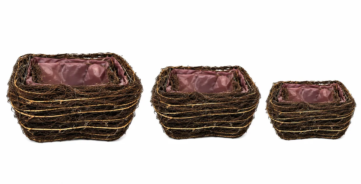 3 Piece Rustic Wicker Storage Basket Set