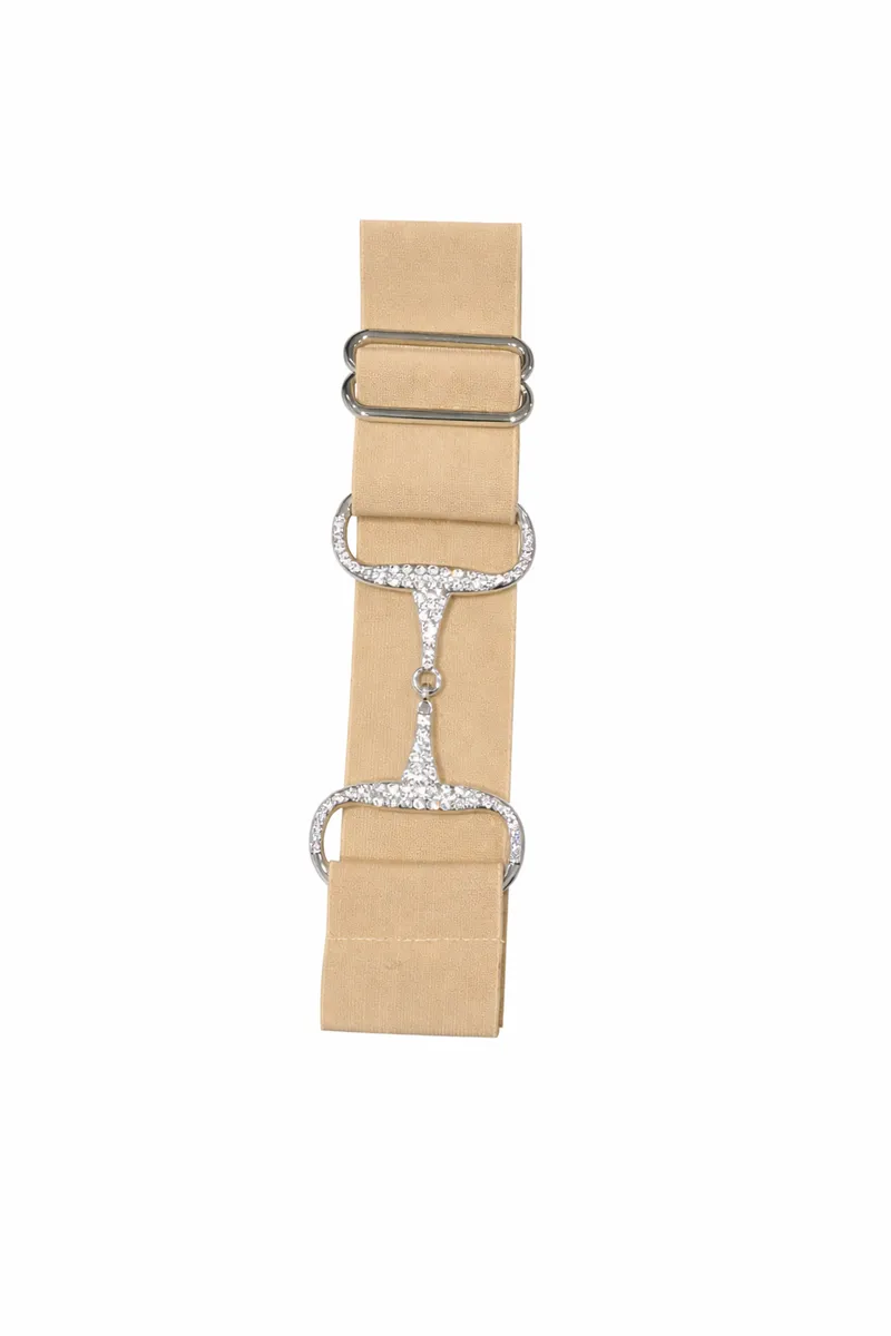Metal Rhinestone Snaffle Bit Equestrian Horse Riding Belt - Silver - Beige